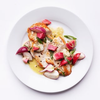 Pan roasted chicken with radish salad