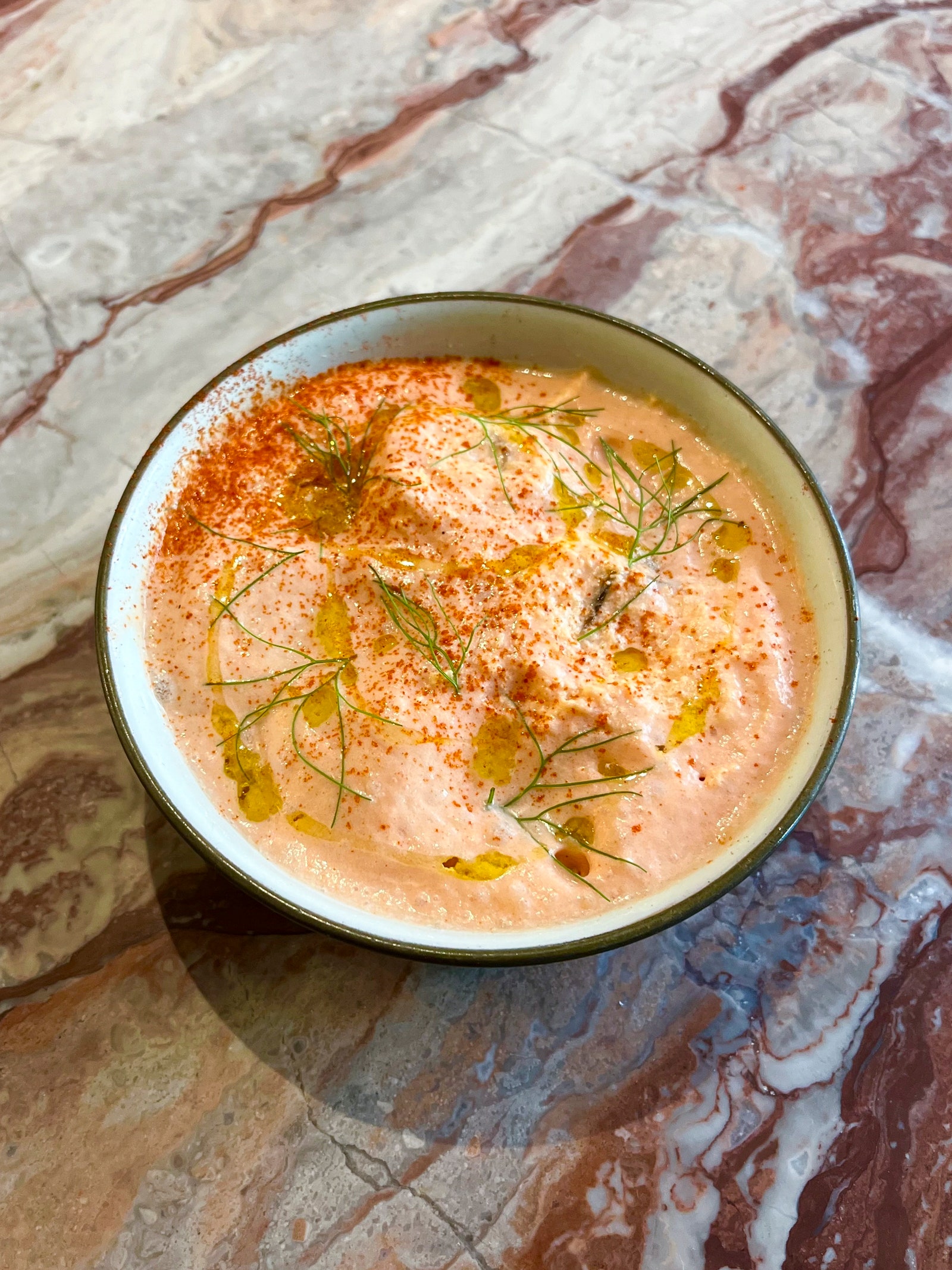 Lobster Bisque in a ceramic bowl